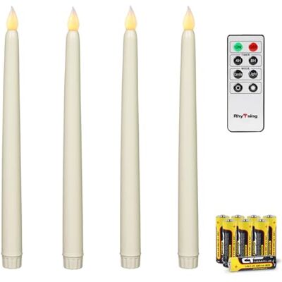 Rhytsing 4 velas LED longas com temporizador, velas brancas a pilhas para candelabros, controlo remoto e pilhas incluídas, altura de 27,5 cm (branco) Rhytsing 4 velas LED longas com temporizador, velas brancas a pilhas para candelabros, controlo remoto e pilhas incluídas, altura de 27,5 cm (branco)