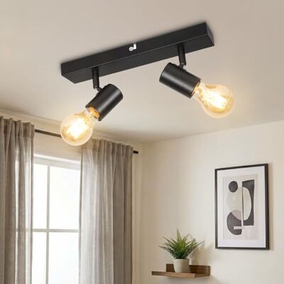 Kimjo E27 Candeeiro holofotes LED interior de teto, candeeiro de teto com 2 holofotes, teto giratório LED de teto, moderno aplique parede interior preto para sala de estar quarto cozinha (sem lâmpada Kimjo E27 Candeeiro holofotes LED interior de teto, candeeiro de teto com 2 holofotes, teto giratório LED de teto, moderno aplique parede interior preto para sala de estar quarto cozinha (sem lâmpada