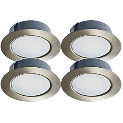 Trango Conjunto de 4-12 volts AC/DC foco embutido LED, luminária embutida, luz de teto níquel mate para substituir luzes de móveis convencionais G4 luzes de exaustor de cozinha, etc. Trango Conjunto de 4-12 volts AC/DC foco embutido LED, luminária embutida, luz de teto níquel mate para substituir luzes de móveis convencionais G4 luzes de exaustor de cozinha, etc.