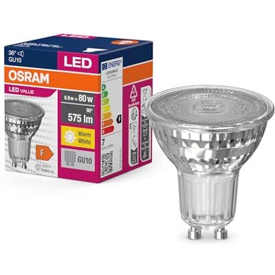 OSRAM Valor de estrela LED de PAR16 candeeiro LED para base Gu10, lâmpada refletor, GL, 575 lúmens, branco quente (3000k), substituição de lâmpadas convencionais de 80W, 10 embalagens de 10 OSRAM Valor de estrela LED de PAR16 candeeiro LED para base Gu10, lâmpada refletor, GL, 575 lúmens, branco quente (3000k), substituição de lâmpadas convencionais de 80W, 10 embalagens de 10