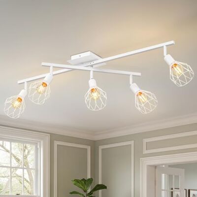 LVWIT Candeeiro de teto branco orientável, candeeiro de quarto de teto com 5 focos E14, modernos candeeiros de teto ajustáveis e rotativos, holofote de teto LED para corredores, sala de estar, cozinha LVWIT Candeeiro de teto branco orientável, candeeiro de quarto de teto com 5 focos E14, modernos candeeiros de teto ajustáveis e rotativos, holofote de teto LED para corredores, sala de estar, cozinha