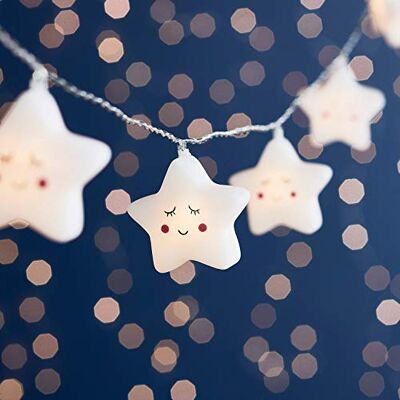 Lights4fun Corrente de luzes decorativas com 12 estrelas e luzes LED branco quente a pilhas com temporizador decoração para quartos de crianças Lights4fun Corrente de luzes decorativas com 12 estrelas e luzes LED branco quente a pilhas com temporizador decoração para quartos de crianças