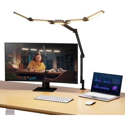 NEEWER Basics Candeeiro de secretária com clipe de 32,5" para Home Office, 23 W LED Dimmable Architect Table Clamp Lamp, 5 holofote barras, monitor de iluminação ambiental computador desenho videoconferência, DL01 NEEWER Basics Candeeiro de secretária com clipe de 32,5" para Home Office, 23 W LED Dimmable Architect Table Clamp Lamp, 5 holofote barras, monitor de iluminação ambiental computador desenho videoconferência, DL01