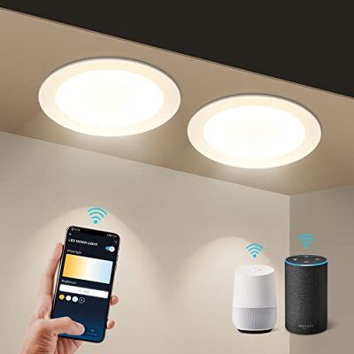 Aigostar 9 W Downlight LED inteligente, 2 Pack de focos embutidos de 780 LM com Wi-Fi, compatível com Alexa e Google Home, Regulável de luz quente a fria 3000-6500K, Φ118-128 mm Aigostar 9 W Downlight LED inteligente, 2 Pack de focos embutidos de 780 LM com Wi-Fi, compatível com Alexa e Google Home, Regulável de luz quente a fria 3000-6500K, Φ118-128 mm