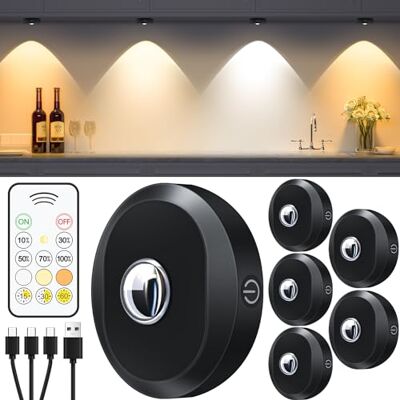 WILLED Luz LED de armário recarregável USB com controle remoto, 3 cores de luzes de vitrinas LED, foco LED sem fio, respeitador do meio ambiente, luz noturna com função de temporizador (pacote de 6) WILLED Luz LED de armário recarregável USB com controle remoto, 3 cores de luzes de vitrinas LED, foco LED sem fio, respeitador do meio ambiente, luz noturna com função de temporizador (pacote de 6)