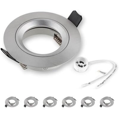 SEBSON Foco recarregável de teto com tampa GU10, Downlight alumínio Ø 80 mm, moldura para focos LED ou halogénio 230 V, diâmetro orifício 65 mm, conjunto de 6 SEBSON Foco recarregável de teto com tampa GU10, Downlight alumínio Ø 80 mm, moldura para focos LED ou halogénio 230 V, diâmetro orifício 65 mm, conjunto de 6