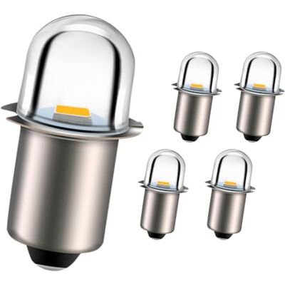 Ruiandsion Lâmpadas LED P13,5S de substituição para lanterna frontal, luz branca quente, 3 V, para faróis dianteiros, tochas, terra negativa (embalagem de 5) Ruiandsion Lâmpadas LED P13,5S de substituição para lanterna frontal, luz branca quente, 3 V, para faróis dianteiros, tochas, terra negativa (embalagem de 5)