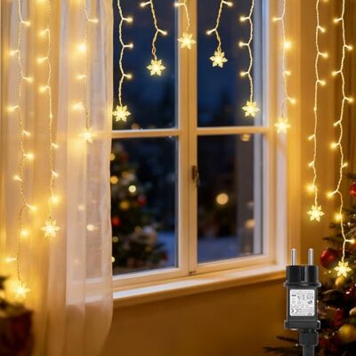 Aigostar , Cortina de luzes LED, luz quente, 3M + 1,5x1,2M, 82 luzes LED, 8 modos, memória e temporizador, IP44, para quarto, Natal, festa Aigostar , Cortina de luzes LED, luz quente, 3M + 1,5x1,2M, 82 luzes LED, 8 modos, memória e temporizador, IP44, para quarto, Natal, festa