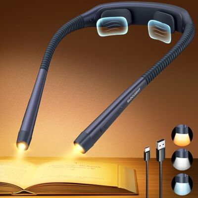 Glocusent Luz de pescoço, luz de leitura, 3 cores e 5 brilhos contínuos, luz de livro com temporizador e ajuda para dormir, recarregável para 100 horas de longa duração, design ergonômico, perfeita 1600 mAh, 100 horas, 24 horas, temporizador, para leer Glocusent Luz de pescoço, luz de leitura, 3 cores e 5 brilhos contínuos, luz de livro com temporizador e ajuda para dormir, recarregável para 100 horas de longa duração, design ergonômico, perfeita 1600 mAh, 100 horas, 24 horas, temporizador, para leer