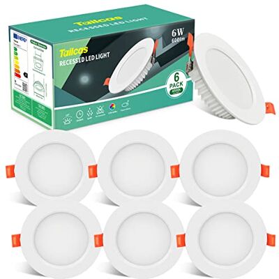 Tailcas Downlight LED Embutido 6W Equivalente 60W, Pack de 6 Foco LED de Teto Redondo Neutro 4500K, 600LM Ultrafino 26mm, Ø 75-95mm, Não Regulável AC 160-260V, Janelas de led para Sala de Estar Tailcas Downlight LED Embutido 6W Equivalente 60W, Pack de 6 Foco LED de Teto Redondo Neutro 4500K, 600LM Ultrafino 26mm, Ø 75-95mm, Não Regulável AC 160-260V, Janelas de led para Sala de Estar