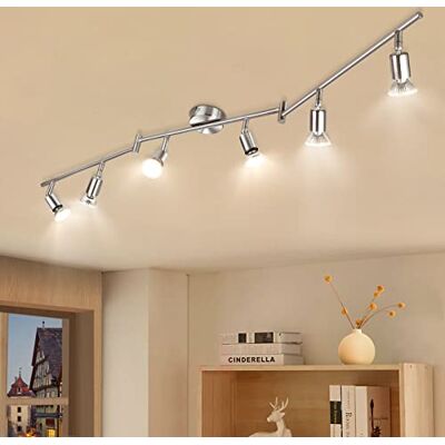 wowatt Candeeiro de teto LED com focos rotativos candeeiro de sala 6 x Spot lâmpadas GU10 baixo consumo 5 W 230 V 2800 K branco quente 420 lm 82Ra IP20 níquel mate wowatt Candeeiro de teto LED com focos rotativos candeeiro de sala 6 x Spot lâmpadas GU10 baixo consumo 5 W 230 V 2800 K branco quente 420 lm 82Ra IP20 níquel mate