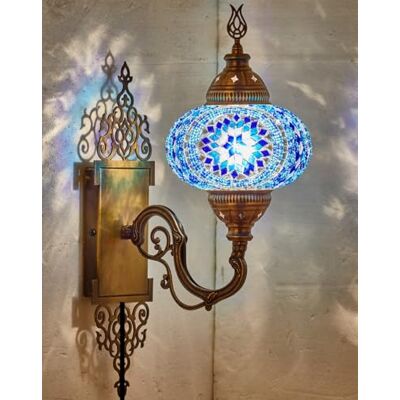 DEMMEX Aplique de Pared Turco Marroquí de Mosaico, Globo de Vidrio Hecho a Mano, Base de Latón, Cable de 1,5 m, Iluminación Decorativa para Salón y Dormitorio, Azul DEMMEX Aplique de Pared Turco Marroquí de Mosaico, Globo de Vidrio Hecho a Mano, Base de Latón, Cable de 1,5 m, Iluminación Decorativa para Salón y Dormitorio, Azul