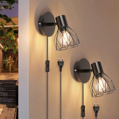 Kimjo Candeeiros de parede preto iluminação LED E14 ajustável Vintage aplique metal para quarto, cozinha, corredor lâmpada não incluída, 2 peças Kimjo Candeeiros de parede preto iluminação LED E14 ajustável Vintage aplique metal para quarto, cozinha, corredor lâmpada não incluída, 2 peças