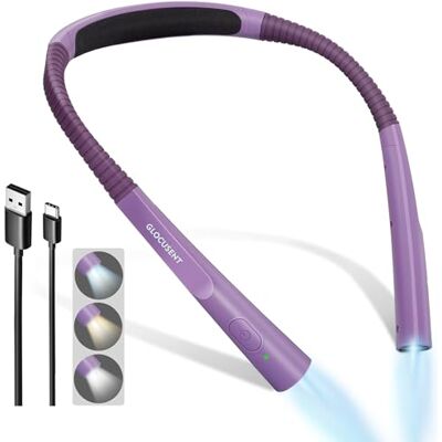Glocusent Luz de leitura LED ao pescoço, luz para leitura de livros na cama, temporizador de 30 minutos, 3 cores e 3 brilhos ajustáveis, recarregável e longa duração, perfeito para ler, tecelagem Glocusent Luz de leitura LED ao pescoço, luz para leitura de livros na cama, temporizador de 30 minutos, 3 cores e 3 brilhos ajustáveis, recarregável e longa duração, perfeito para ler, tecelagem