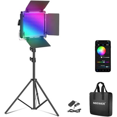 NEEWER Luz LED RGB de Estúdio para Vídeo com Tripé, Controlo por App 50W 7000lx CRI97+ 3200-5600K Painel de Iluminação de Chave Regulável Kit, para Transmissão de Jogos, YouTube, Gravação e Fotografia NEEWER Luz LED RGB de Estúdio para Vídeo com Tripé, Controlo por App 50W 7000lx CRI97+ 3200-5600K Painel de Iluminação de Chave Regulável Kit, para Transmissão de Jogos, YouTube, Gravação e Fotografia