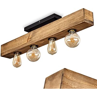 hofstein Candeeiro de teto Berat, candeeiro de teto alongado de metal/madeira em preto/castanho escuro, luz moderna com feixe de madeira, 4 x E27, sem lâmpada(s) hofstein Candeeiro de teto Berat, candeeiro de teto alongado de metal/madeira em preto/castanho escuro, luz moderna com feixe de madeira, 4 x E27, sem lâmpada(s)