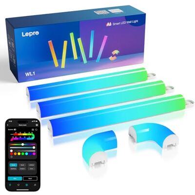 Lepro WL1 AI Barras de Luz LED de Parede Inteligente, Funciona com Alexa e Google Home para Sala de Jogo e Decoração de PC, Designer de Iluminação AI Personalizado, Sincronização de Música e Controle Lepro WL1 AI Barras de Luz LED de Parede Inteligente, Funciona com Alexa e Google Home para Sala de Jogo e Decoração de PC, Designer de Iluminação AI Personalizado, Sincronização de Música e Controle
