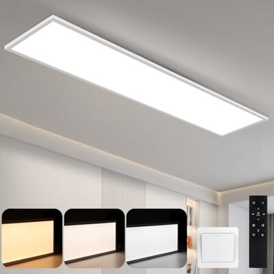 CBJKTX Candeeiro de teto LED, painel regulável, 120 x 30 cm, com controlo remoto, 48 W, painel de teto, candeeiro de sala de estar, 3840 lm, luz noturna moderna, quarto, lâmpada branca, escritório CBJKTX Candeeiro de teto LED, painel regulável, 120 x 30 cm, com controlo remoto, 48 W, painel de teto, candeeiro de sala de estar, 3840 lm, luz noturna moderna, quarto, lâmpada branca, escritório