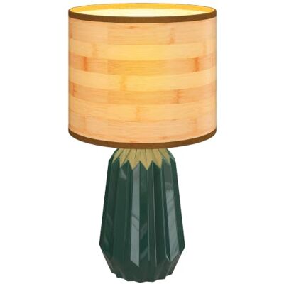 HOMCOM Candeeiro de mesa com base de cerâmica E27 40W verde e madeira natural Pantalla de Lino, Lámpara de Mesita de Noche, Estilo Retro, con Interruptor, para Dormitorio Salón HOMCOM Candeeiro de mesa com base de cerâmica E27 40W verde e madeira natural Pantalla de Lino, Lámpara de Mesita de Noche, Estilo Retro, con Interruptor, para Dormitorio Salón
