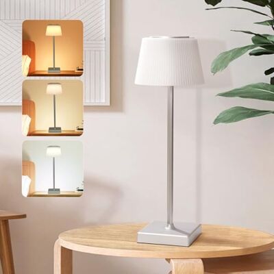 Aigostar Candeeiro de mesa sem fios recarregável USB, candeeiro de mesa tátil regulável, 3 modos de cor, candeeiro de noite IP54 impermeável para interior e exterior, quarto prateado Aigostar Candeeiro de mesa sem fios recarregável USB, candeeiro de mesa tátil regulável, 3 modos de cor, candeeiro de noite IP54 impermeável para interior e exterior, quarto prateado