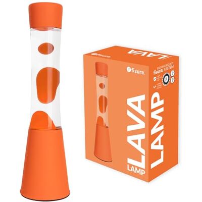 Fisura Candeeiro de lava laranja. Base e lava laranja com líquido transparente. Candeeiro com efeito relaxante. Com lâmpada de substituição. 11 cm x 11 cm x 39,5 cm. Fisura Candeeiro de lava laranja. Base e lava laranja com líquido transparente. Candeeiro com efeito relaxante. Com lâmpada de substituição. 11 cm x 11 cm x 39,5 cm.
