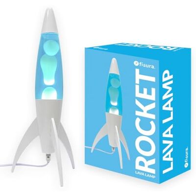 Fisura Candeeiro de lava azul "rocket". Base branca, líquido azul e lava branca. Candeeiro de lava retro com lâmpada de substituição. 20 cm x 20 cm x 45 cm. Fisura Candeeiro de lava azul "rocket". Base branca, líquido azul e lava branca. Candeeiro de lava retro com lâmpada de substituição. 20 cm x 20 cm x 45 cm.