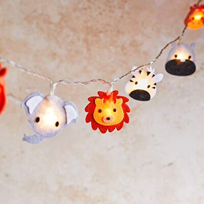 Lights4fun Corrente luminosa para crianças figuras safari em feltro com LED brancos quentes a pilhas para interiores Lights4fun Corrente luminosa para crianças figuras safari em feltro com LED brancos quentes a pilhas para interiores