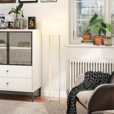 HOMCOM Candeeiro de pé moderno 150 cm com ecrã de tecido para sala de estar Luz noturna, interruptor de pé, base metálica, para quarto escritório sala de estar HOMCOM Candeeiro de pé moderno 150 cm com ecrã de tecido para sala de estar Luz noturna, interruptor de pé, base metálica, para quarto escritório sala de estar
