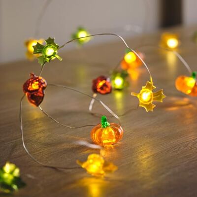 Lights4fun Corrente luminosa de folhas de outono abóbora com 30 LED branco quente a pilhas com temporizador decoração de outono Lights4fun Corrente luminosa de folhas de outono abóbora com 30 LED branco quente a pilhas com temporizador decoração de outono