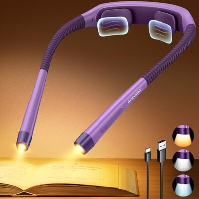 Glocusent Luz de leitura pescoço, 5 níveis, 150 horas, recarregável USB-C 1600 mAh, 100 horas, 24 horas, temporizador, para ler na cama e viajar, para leitores, tecer e acampar Glocusent Luz de leitura pescoço, 5 níveis, 150 horas, recarregável USB-C 1600 mAh, 100 horas, 24 horas, temporizador, para ler na cama e viajar, para leitores, tecer e acampar