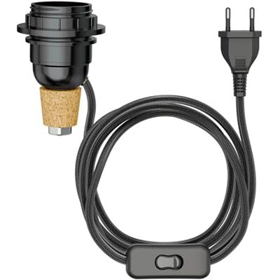 ledscom.de Luminária de mesa Luminária de cortiça FLAKO com interruptor e cabo têxtil, preto, 1x E27 máx. 60W, sem frasco, sem lâmpada ledscom.de Luminária de mesa Luminária de cortiça FLAKO com interruptor e cabo têxtil, preto, 1x E27 máx. 60W, sem frasco, sem lâmpada