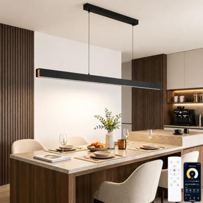 SENFAY Lâmpada Pendente LED Ajustável, 150cm Moderna Lâmpada para Sala de Jantar Design Linear com Controle Remoto, 52W Altura Ajustável Lâmpada Pendente Preta para Sala de Jantar Cozinha Escritório SENFAY Lâmpada Pendente LED Ajustável, 150cm Moderna Lâmpada para Sala de Jantar Design Linear com Controle Remoto, 52W Altura Ajustável Lâmpada Pendente Preta para Sala de Jantar Cozinha Escritório