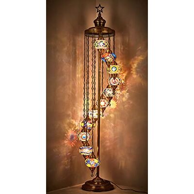 DEMMEX Candeeiro de pé de mosaico turco marroquino com 11 divisórias, altura 210 cm, estilo Tiffany boho decorativo com esferas de cores, feito à mão na Turquia DEMMEX Candeeiro de pé de mosaico turco marroquino com 11 divisórias, altura 210 cm, estilo Tiffany boho decorativo com esferas de cores, feito à mão na Turquia