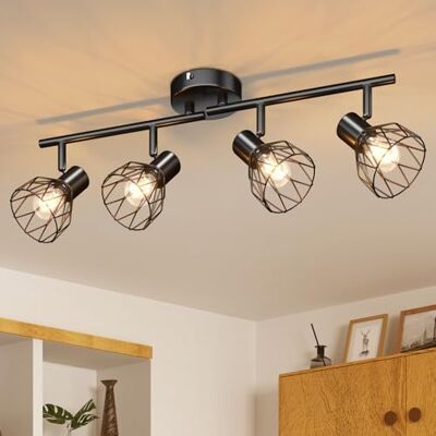 Kimjo Candeeiro de teto com 4 holofotes preto, teto LED E14 ajustáveis e giratórios, interiores holofote de teto vintage holofotes LED interior teto para quarto sala de cozinha, máximo 40W (Sem Lâmpadas) Kimjo Candeeiro de teto com 4 holofotes preto, teto LED E14 ajustáveis e giratórios, interiores holofote de teto vintage holofotes LED interior teto para quarto sala de cozinha, máximo 40W (Sem Lâmpadas)