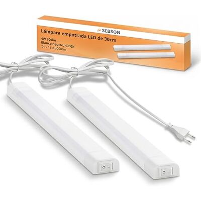 SEBSON ® 2x LED sob móvel 30cm, Tiras de luz com ficha e interruptor, branco neutro 4000K, 4W Equivale a 25W, 300 Lúmen, 230V, IP20, 24x13x300mm SEBSON ® 2x LED sob móvel 30cm, Tiras de luz com ficha e interruptor, branco neutro 4000K, 4W Equivale a 25W, 300 Lúmen, 230V, IP20, 24x13x300mm