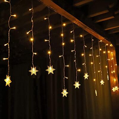 SALCAR 3 m de cortina de neve LED, luz LED de neves 108 LEDs, corrente de estrelas de luzes decoração + cabo de alimentação de 3m Branco quente SALCAR 3 m de cortina de neve LED, luz LED de neves 108 LEDs, corrente de estrelas de luzes decoração + cabo de alimentação de 3m Branco quente