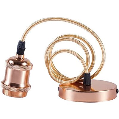 Hsthe Sea Candeeiro suspenso com anel roscado, suporte de lâmpada E27 com cabo de tomada suporte para lâmpadas retro vintage de alumínio, candeeiro suspenso com tomada E27, cabo têxtil de 100 cm, dourado Hsthe Sea Candeeiro suspenso com anel roscado, suporte de lâmpada E27 com cabo de tomada suporte para lâmpadas retro vintage de alumínio, candeeiro suspenso com tomada E27, cabo têxtil de 100 cm, dourado