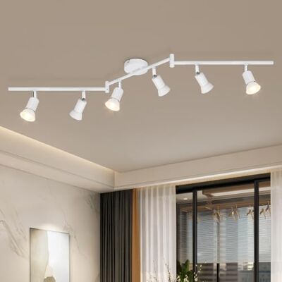 Dehobo Candeeiros de teto LED 6 focos orientáveis, luz de teto branca giratória GU10 para quarto sala de estar cozinha barra sem lâmpada Dehobo Candeeiros de teto LED 6 focos orientáveis, luz de teto branca giratória GU10 para quarto sala de estar cozinha barra sem lâmpada