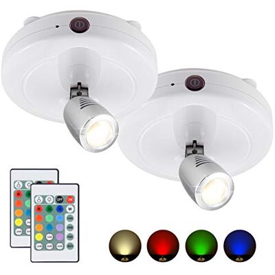 HONWELL Foco LED sem fios com bateria, luz de disco com controlo remoto, candeeiro de destaque com iluminação de placa de dardos RGB, iluminação de imagens rotativa para pintar espelhos, 2 peças HONWELL Foco LED sem fios com bateria, luz de disco com controlo remoto, candeeiro de destaque com iluminação de placa de dardos RGB, iluminação de imagens rotativa para pintar espelhos, 2 peças