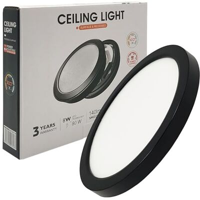 FactorLED Candeeiro de Teto LED Circular Preto Ø12,5mm, 8W, 960Lm, Lâmpada de Teto Downlight, Superfície ou Embutida, Potência Regulável, Luz Branca selecionável de 2700K a 6000K (125 mm) FactorLED Candeeiro de Teto LED Circular Preto Ø12,5mm, 8W, 960Lm, Lâmpada de Teto Downlight, Superfície ou Embutida, Potência Regulável, Luz Branca selecionável de 2700K a 6000K (125 mm)