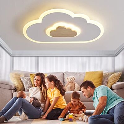 AOEH Candeeiro LED de nuvem ajustável para jardim de infância com controlo remoto, luz de teto de madeira branca de 36 W para quarto de crianças, quarto de crianças, iluminação de berçário, 60 cm AOEH Candeeiro LED de nuvem ajustável para jardim de infância com controlo remoto, luz de teto de madeira branca de 36 W para quarto de crianças, quarto de crianças, iluminação de berçário, 60 cm