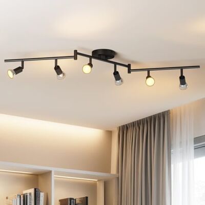 LVWIT Foco de teto rotativo, luzes de teto de 6 vias, GU10, cor preta, para cozinha, base GU10, suporte de montagem de candeeiro de teto para sala de estar, quarto, sala de jantar (sem lâmpada) LVWIT Foco de teto rotativo, luzes de teto de 6 vias, GU10, cor preta, para cozinha, base GU10, suporte de montagem de candeeiro de teto para sala de estar, quarto, sala de jantar (sem lâmpada)