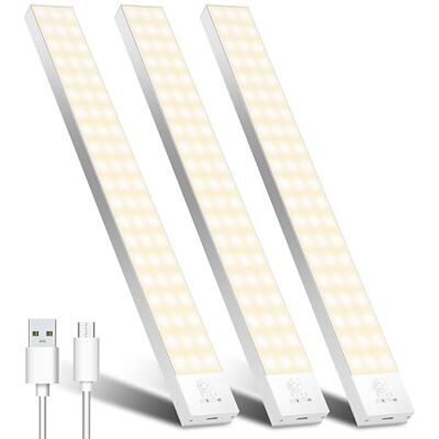 OUILA Luz LED de armário com sensor de movimento 3000K 60 LEDs 4 modos Luz LED adesiva magnética 1500mAh USB recarregável Luz noturna para cozinha, armário, escadas, corredor, garagem 3 packs OUILA Luz LED de armário com sensor de movimento 3000K 60 LEDs 4 modos Luz LED adesiva magnética 1500mAh USB recarregável Luz noturna para cozinha, armário, escadas, corredor, garagem 3 packs