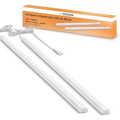 SEBSON ® 2 x LED sob móvel 80 cm, tiras de luz com tomada e interruptor, branco neutro 4000 K, 12 W equivale a 60 W, 1000 lúmen, 230 V, IP20, 24 x 13 x 800 mm SEBSON ® 2 x LED sob móvel 80 cm, tiras de luz com tomada e interruptor, branco neutro 4000 K, 12 W equivale a 60 W, 1000 lúmen, 230 V, IP20, 24 x 13 x 800 mm