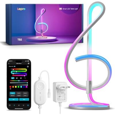 Lepro TB2 AI Lâmpada de Mesa Inteligente, Lâmpada de Noite Moderna MagicColor, Sincronização de Música e Controle de Voz, Funciona com Alexa e Google Assistant, Designer de Iluminação AI Personalizado Lepro TB2 AI Lâmpada de Mesa Inteligente, Lâmpada de Noite Moderna MagicColor, Sincronização de Música e Controle de Voz, Funciona com Alexa e Google Assistant, Designer de Iluminação AI Personalizado