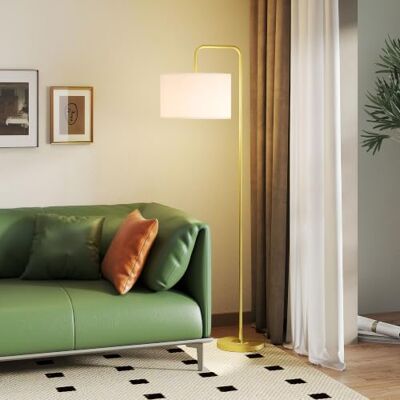 HOMCOM Candeeiro de pé moderno 40 W com interruptor de pé branco e dourado Candeeiro de leitura, abajur de linho sintético removível, moldura de aço, para sala de estar, quarto, escritório HOMCOM Candeeiro de pé moderno 40 W com interruptor de pé branco e dourado Candeeiro de leitura, abajur de linho sintético removível, moldura de aço, para sala de estar, quarto, escritório