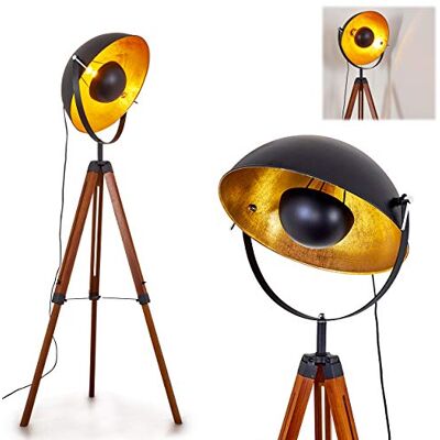 hofstein Candeeiro de pé Jupiter, candeeiro de pé vintage em preto/ouro de metal com estrutura de madeira, Ø 55 cm, casquilho E27, candeeiro de pé ajustável em design retro, sem lâmpada(s) hofstein Candeeiro de pé Jupiter, candeeiro de pé vintage em preto/ouro de metal com estrutura de madeira, Ø 55 cm, casquilho E27, candeeiro de pé ajustável em design retro, sem lâmpada(s)