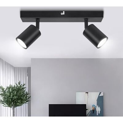 Ketom Candeeiro de teto holofotes orientáveis teto preto, GU10 candeeiro de teto com 2 holofotes, holofotes ajustáveis e giratórios, holofotes de teto LED para sala de estar, cozinha, quarto, sem lâmpada Ketom Candeeiro de teto holofotes orientáveis teto preto, GU10 candeeiro de teto com 2 holofotes, holofotes ajustáveis e giratórios, holofotes de teto LED para sala de estar, cozinha, quarto, sem lâmpada