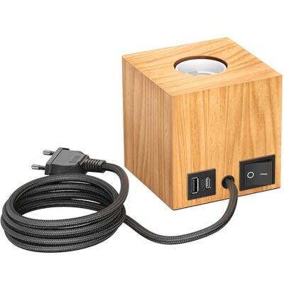 ledscom.de Candeeiro de mesa HITO, interruptor, USB, madeira autêntica (árvore de borracha), quadrado, castanho claro, 1 x E27 máx. 60W ledscom.de Candeeiro de mesa HITO, interruptor, USB, madeira autêntica (árvore de borracha), quadrado, castanho claro, 1 x E27 máx. 60W