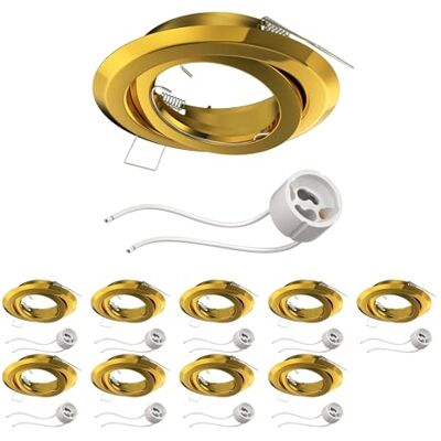 ledscom.de 10 unid. moldura de embutir no teto FABI, redonda, orientável, dourado brilhante (GU10/MR16/GU5.3/50 mm) incl. casquilho ledscom.de 10 unid. moldura de embutir no teto FABI, redonda, orientável, dourado brilhante (GU10/MR16/GU5.3/50 mm) incl. casquilho